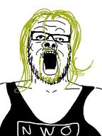 glasses goatee hair nwo_(wwe) open_mouth sleeveless_shirt soyjak stubble variant:a24_slowburn_soyjak wrestling wwe yellow_hair // 594x791 // 18.2KB