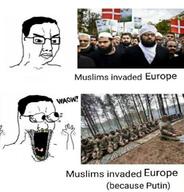 2soyjaks angry arm denmark europe eyes_popping flag glasses hair hand hands_up islam merge meta:low_resolution military open_mouth soyjak soyjak_comic stubble subvariant:waow text tongue variant:chudjak variant:soyak waow yellow_teeth // 1224x1280 // 364.6KB