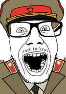 cap clothes communism glasses hammer_and_sickle hat kgb necktie open_mouth soyjak star stubble uniform variant:punkjak // 918x1306 // 242.1KB