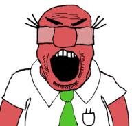 angry arm balding clothes dilbert glasses hair necktie no_eyes open_mouth red_skin soyjak stubble subvariant:science_lover variant:markiplier_soyjak wally_(dilbert) // 816x784 // 124.8KB