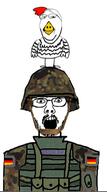 2soyjaks animal badge chicken clothes flag flag:germany full_body germany glasses helmet military name_tag open_mouth smile soyjak stubble subvariant:wholesome_soyjak text uniform variant:gapejak variant:unknown // 301x542 // 92.9KB