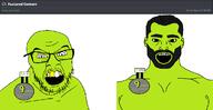 angry badge bloodshot_eyes gigachad glasses green_skin kiwifarms mustache oldfag open_mouth soyjak stubble text tranny variant:feraljak yellow_teeth // 1162x600 // 34.0KB