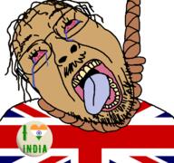 bloodshot_eyes british brown_skin crying england flag:india flag:united_kingdom hanging i_love_india open_mouth rope shitskin soyjak suicide tongue united_kingdom variant:bernd // 768x719 // 73.4KB