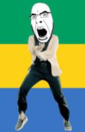 angry animated country dance flag flag:gabon full_body gabon gangnam_style glasses irl open_mouth soyjak stubble variant:cobson // 300x460 // 499.5KB