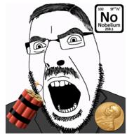 alfred_nobel angry chemistry clothes dynamite element glasses grey_hair hair mustache necktie nobel_award nobelium open_mouth soyjak stubble suit variant:cobson // 694x738 // 254.4KB