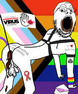 aid aids anus arm flag gay glasses hand i_love leg lgbt monkeypox nsfw open_mouth penis poop progress_pride_flag soyjak stubble text tranny variant:gapejak worm // 705x853 // 384.5KB