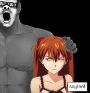 anime blacked buff clothes ear glasses hair hair_ornament hand interface_headset mustache neon_genesis_evangelion nipple open_mouth pencil_drawing rebuild_of_evangelion souryuu_asuka_langley soy soyed soyjak soylent stubble variant:a24_slowburn_soyjak // 1484x1529 // 966.6KB