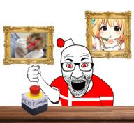 animated anime antenna anzu_futaba anzumark arm baby_monkey_torture bant_(4chan) button clothes country denmark flag flag:denmark frame glasses hand idolmaster open_mouth proxy red_eyes reddit soyjak stubble tshirt variant:el_perro_rabioso // 760x700 // 268.0KB