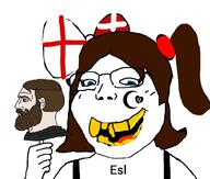 blue_eyes bow brown_hair chad crescent england esl female femjak flag:denmark flag:england girl glasses hair hand holding_object loli queen_of_hearts soyjak subvariant:soylita variant:gapejak white_background yellow_teeth // 1012x861 // 228.4KB