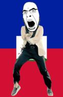 angry animated country dance flag full_body gangnam_style glasses haiti irl open_mouth soyjak stubble variant:cobson // 300x460 // 491.0KB