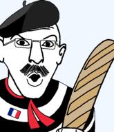 baguette beret clothes ear flag flag:france france glasses hat mustache open_mouth scarf soyjak variant:56jak // 428x497 // 32.0KB