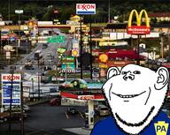 badge breezewood car clothes ear gas_station irl_background mcdonalds pennsylvania road smile soyjak stubble variant:impish_soyak_ears // 1599x1273 // 1.4MB