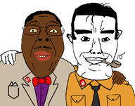 2soyjaks black_skin bowtie closed_mouth clothes ear george_lincoln_rockwell glasses hair hand islam louis_farrakhan mustache nation_of_islam nazism necktie pipe smile smoke smoking soyjak subvariant:chudjak_front suit swastika tier_list turkiye uniform variant:bernd variant:chudjak // 838x657 // 269.5KB