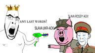 3soyjaks ack angry animal_abuse arm blaster bloodshot_eyes closed_eyes clothes collar_tabs communism crown crying execution glasses gun hammer_and_sickle hand hat holding_object kgb king marichka necklace necktie oink open_mouth pig pink_skin pointing pointing_gun raygun russia russo_ukrainian_war soviet_union soyjak stubble subvariant:massjak swastika ukraine variant:cobson variant:gapejak variant:kuzjak weapon // 2560x1440 // 802.6KB