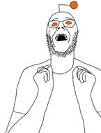 antenna arm clothes glasses hand open_mouth orange_eyes reddit soyjak stubble tshirt variant:unknown // 1125x1494 // 395.2KB