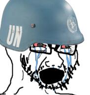 bloodshot_eyes clothes combat_helmet crying glasses helmet open_mouth soyjak stubble united_nations variant:cryboy_soyjak // 594x622 // 294.2KB