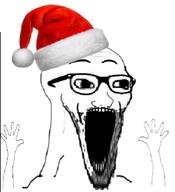 arm christmas clothes glasses hand hands_up hat open_mouth santa santa_hat soyjak stubble subvariant:wewjak variant:soyak // 639x703 // 233.1KB