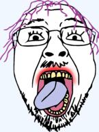 glasses open_mouth purple_hair soyjak stubble tanny tongue trаnnу variant:bernd yellow_teeth // 3157x4174 // 1.2MB