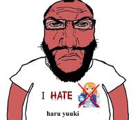 angry anime arm beard closed_mouth glasses hair haru_yuuki i_hate punisher_face red_skin soyjak subvariant:science_lover text u149 variant:markiplier_soyjak // 917x831 // 113.1KB