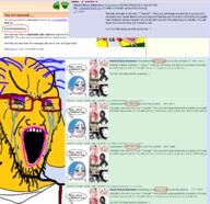 4chan ban bloodshot_eyes blue_hair clothes crying dog ear glasses hair janny makeup open_mouth qa_(4chan) screenshot soyjak stretched_mouth stubble suspenders text tranny variant:soyak yellow_skin // 1374x1330 // 931.1KB