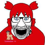 4chan anime barneyfag bbc don_turtelli glasses hair mirrored my_little_pony open_mouth pony qa_(4chan) queen_of_spades red_hair soyjak stubble tranny variant:el_perro_rabioso yotsoyba // 562x562 // 151.9KB