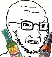 angry bottle food glasses hot_sauce soyjak stubble variant:soyak // 600x654 // 269.0KB