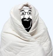 beard blanket comfy glasses happy open_mouth soyjak subvariant:science_lover variant:markiplier_soyjak // 1377x1453 // 1.4MB