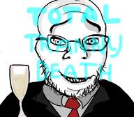 closed_mouth clothes glass glasses necktie redraw smile soyjak stubble suit text total_nigger_death variant:feraljak wine // 1192x1046 // 59.7KB