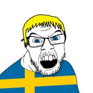 blue_eyes clothes country flag glasses hair open_mouth soyjak stubble sweden variant:feraljak yellow_hair // 1500x1500 // 38.3KB