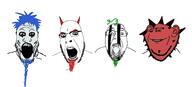 4soyjaks band beard blue_hair ear face_paint glasses green_hair hair horn makeup metal_(music) mudvayne music nu_metal open_mouth red_hair smile stubble variant:bernd variant:cobson variant:impish_soyak_ears variant:markiplier_soyjak // 1775x801 // 167.8KB