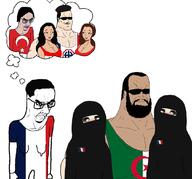 algeria angry arab arm brown_hair brown_skin bubble burqa burqah chud closed_mouth countey fascism flag flag:algeria flag:france flag:lebanon flag:syria flag:turkiye france gigachud glasses hair hand hijab lebanon lipstick soyjak subvariant:chudjak_seething syria turkiye variant:chudjak white_skin // 1080x1005 // 98.8KB