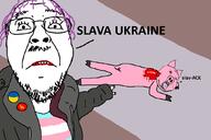 2soyjaks animal bloodshot_eyes clothes communism country crying flag glasses hair meta:tagme oink open_mouth pig pink_skin pointing purple_hair sad soyjak stubble subvariant:massjak subvariant:wholesome_soyjak text tongue tranny ukraine variant:gapejak vgf yellow_teeth // 1060x709 // 72.6KB