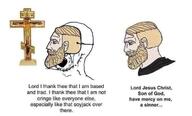 based christianity cringe cross crying jesus mask nordic_chad open_mouth soyjak stubble text variant:soyak // 681x411 // 24.0KB