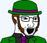 batman_(series) beard brown_hair clothes dc_comics glasses hair hat necktie open_mouth soyjak stubble the_riddler variant:soyak // 890x813 // 18.8KB