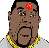 big_ronald_cock black_skin cuck grey_shirt happy kanye_west mcdonalds necklace smile variant:cobson // 732x717 // 27.7KB