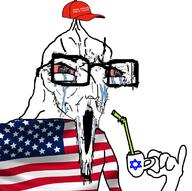 angry bloodshot_eyes brainlet clothes country crying cup distorted donald_trump drinking_straw flag glasses hand holding_object judaism maga mug open_mouth politics small_brain soyjak star star_of_david stretched_mouth stubble united_states variant:soyak // 786x782 // 280.3KB