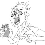 antenna arm balding clothes ear glasses hair hand holding_object holding_phone i_love oekaki open_mouth phone pointing reddit science soyjak stubble tshirt variant:unknown // 400x400 // 18.8KB