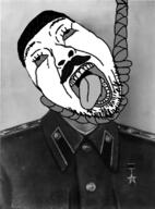 bloodshot_eyes clothes communism crying hair hanging joseph_stalin open_mouth rope soyjak star stubble suicide tongue variant:bernd // 506x684 // 147.5KB