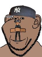 50_cent bandage brown_skin cap clothes ear gigachad hat rap smile soyjak stubble tape variant:impish_soyak_ears yankees // 598x800 // 148.7KB