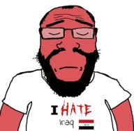 arm baghdad balding beard closed_eyes closed_mouth clothes frown glasses hair i_hate iraq soyjak subvariant:science_lover text tshirt variant:markiplier_soyjak // 800x789 // 174.6KB