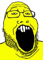 asian glasses open_mouth small_eyes soyjak stubble variant:markiplier_soyjak2 yellow // 601x838 // 27.0KB