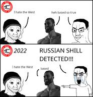 2022 angry arm based bloodshot_eyes closed_mouth clothes crying doomer gigachad glasses hair hand nazism pointing pol_(4chan) russia russo_ukrainian_war smile smug soyjak swastika text tshirt variant:chudjak wojak // 958x993 // 305.5KB