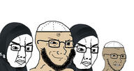 4soyjaks angry beard brown_skin closed_mouth clothes concerned glasses hat hijab islam smile smug soyjak stubble taqiyah variant:chudjak variant:soyak white_skin // 1300x700 // 216.1KB