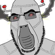 angry antenna fume glasses open_mouth red_eyes robot soyjak stubble variant:cobson // 721x720 // 30.1KB