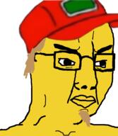 beard cap clothes glasses hair hat sneed soyjak the_simpsons tv_(4chan) variant:chudjak yellow yellow_hair yellow_skin // 644x740 // 108.8KB