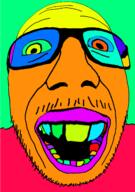 colorful deformed glasses open_mouth soyjak stubble variant:punkjak // 918x1306 // 235.0KB