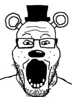 animal animatronic bear clothes ear five_nights_at_freddy's five_nights_at_freddy's_1 freddy_fazbear glasses hat horror open_mouth snout soyjak stubble top_hat variant:markiplier_soyjak video_game // 600x800 // 26.5KB