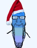 blue_skin calm christmas closed_eyes closed_mouth glasses santa santa_hat soyjak stubble variant:markiplier_soyjak // 680x866 // 254.1KB