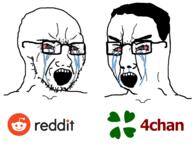 2soyjaks 4chan bloodshot_eyes crying glasses hair open_mouth reddit soyjak stubble variant:chudjak variant:soyak // 1201x955 // 255.0KB