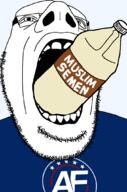 america_first bottle cum flag glasses islam negro_semen nick_fuentes open_mouth soyjak stubble subvariant:cobson_up text variant:cobson // 702x1063 // 98.1KB